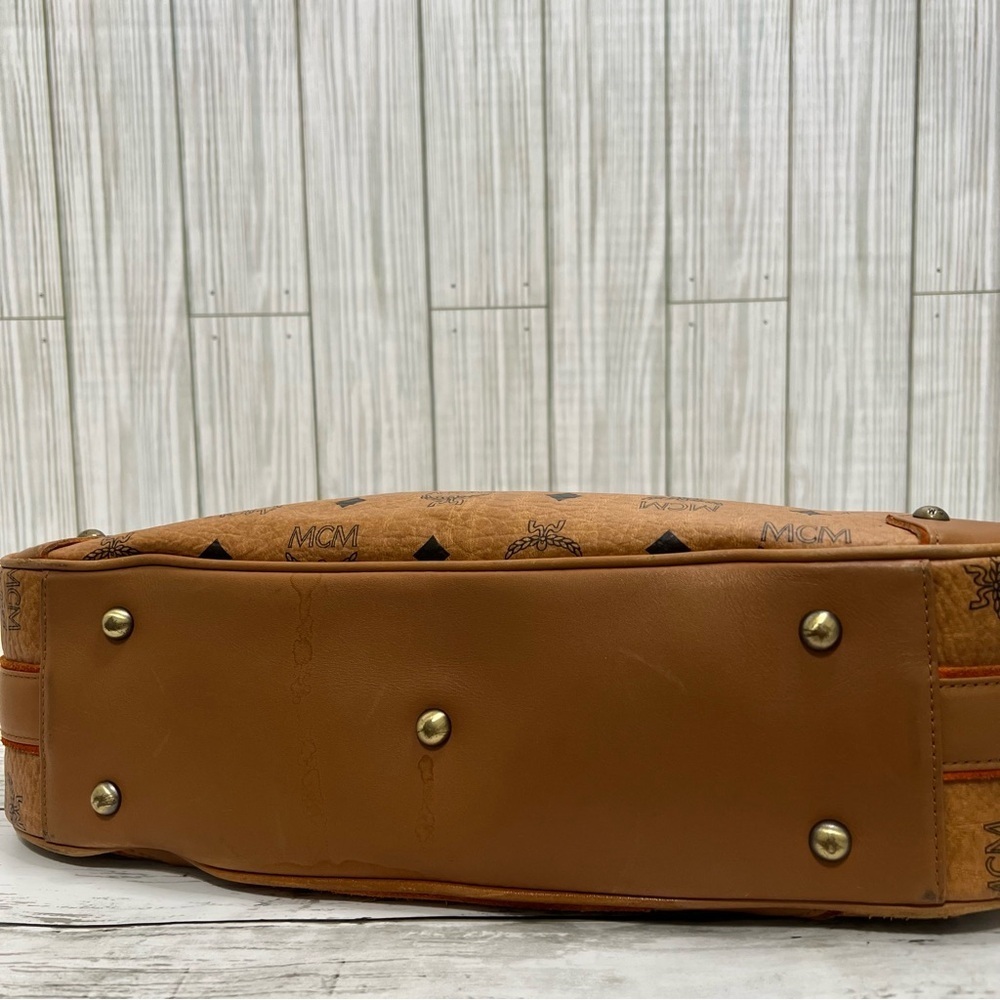 MCM Cognac Visetos Coated Canvas Leather Trim Tote Shoulder Bag - Picture 7 of 16